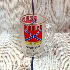 REBEL SHOT GLASS Galveston Island Texas Mini Mug Gold Trim With Handle
